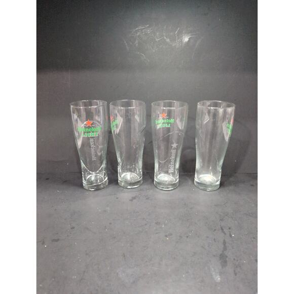 Heineken Light Beer Glasses, Set of 4, Red‎ Star Design, 7.25" Tall, Glassware - Picture 1 of 9